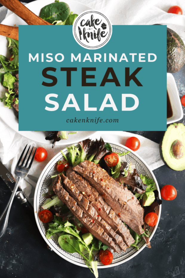 miso marinated steak salad with avocado