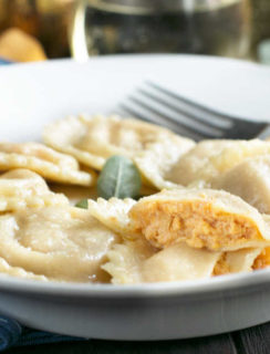 Pumpkin Ricotta Ravioli with Brown Butter Sage Sauce | cakenknife.com #pasta #ravioli #homemade #recipe