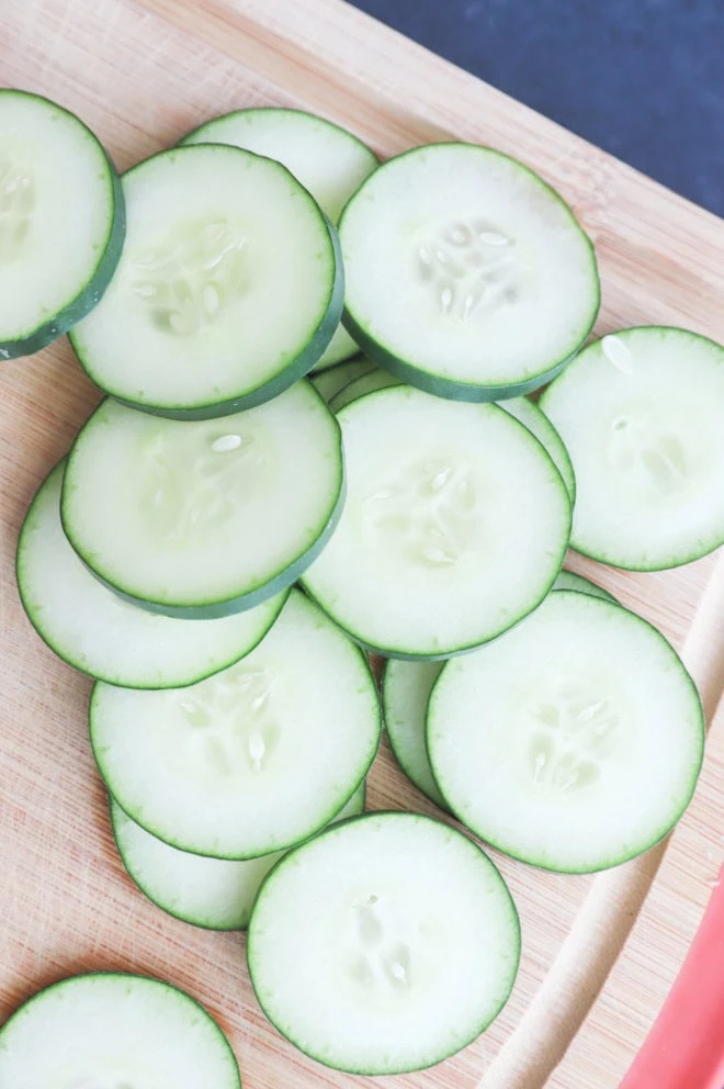 cucumber slices on cutting board