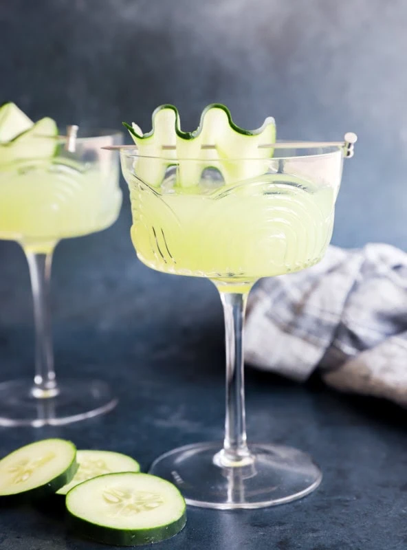 Fresh summer cocktail in glasses with vegetable slices