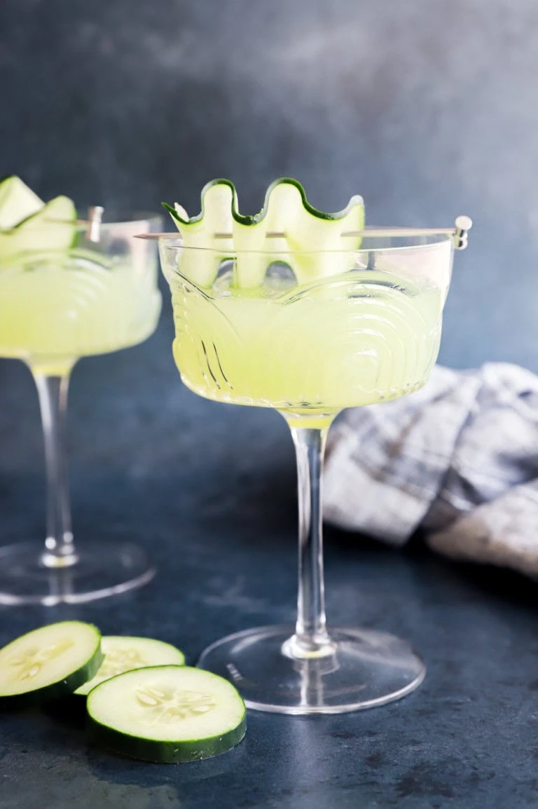 Fresh summer cocktail in glasses with vegetable slices