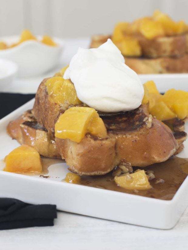 Roasted Peaches N Cream French Toast With Toasted Pecan Maple Syrup ...