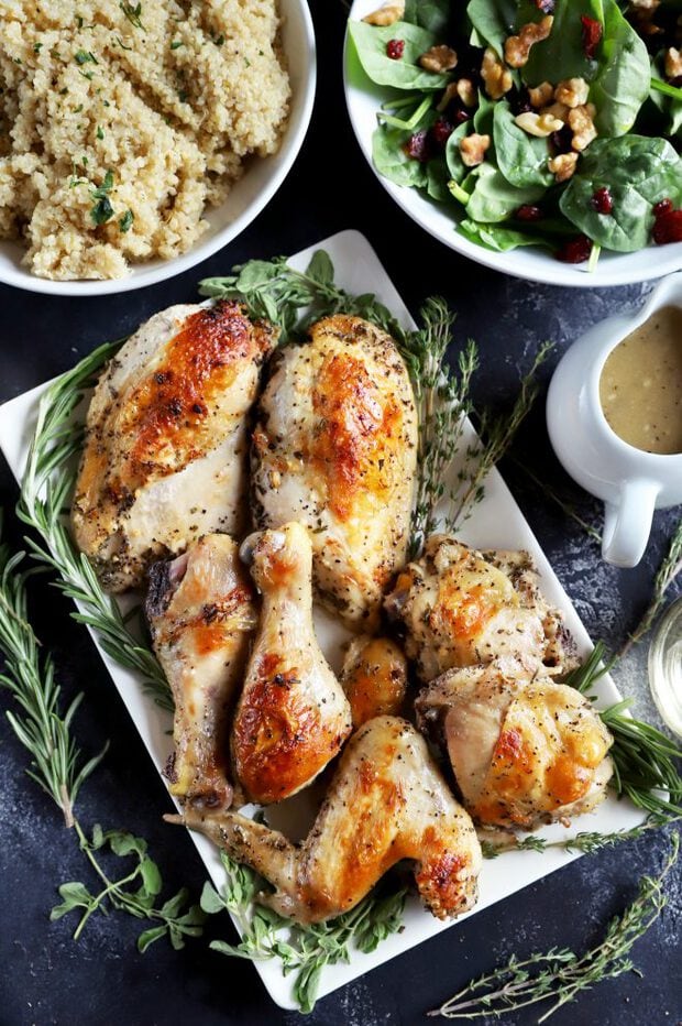 Roasted Chicken Breasts & Butternut Squash & Herbed Wine Sauce