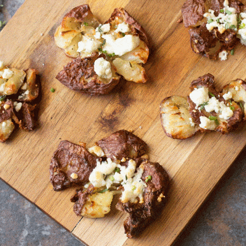 Smashed Potatoes With Fresh Herbs Blue Cheese Cake N Knife