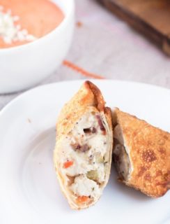 Cheesy Bacon Ranch Chicken Egg Rolls with Creamy Buffalo Dipping Sauce | cakenknife.com