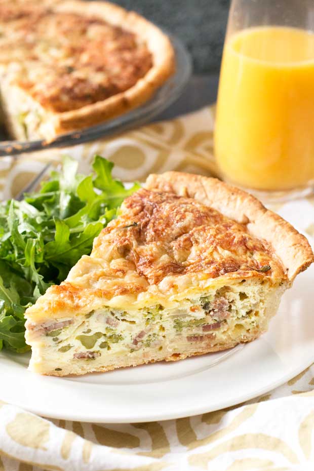 Bacon, Roasted Broccolini & Gruyere Quiche | Cake 'n Knife