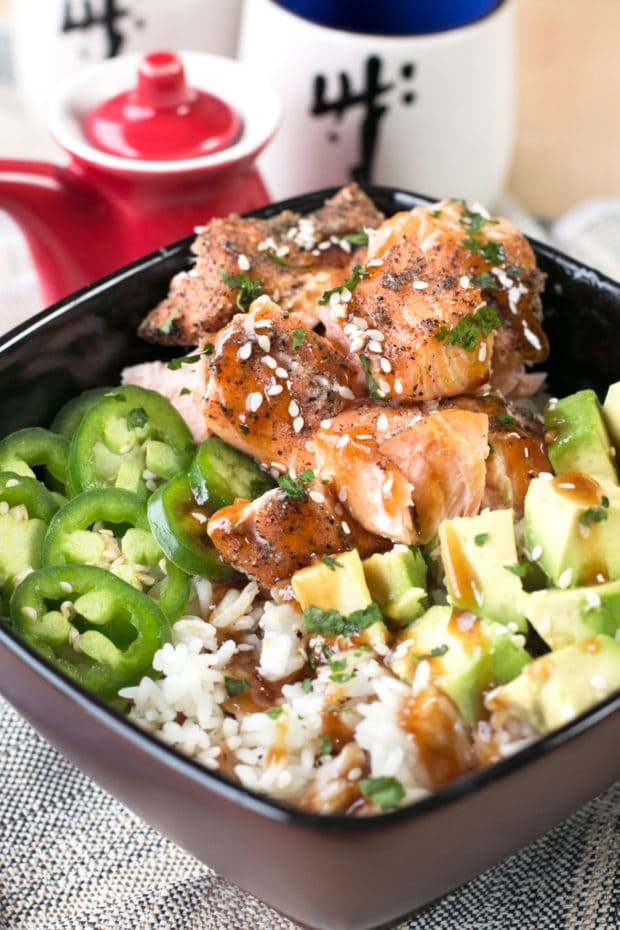 Sesame Salmon Avocado Bowls | cakenknife.com #healthy #dinner #recipe