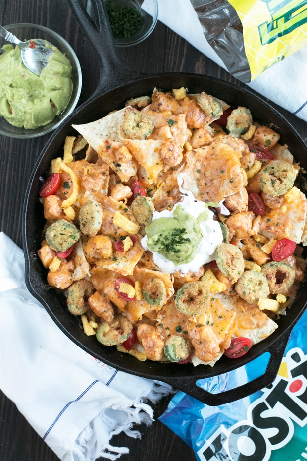 Triple Layer Chipotle Chicken Queso Nachos with Fried Jalapeños | Cake ...