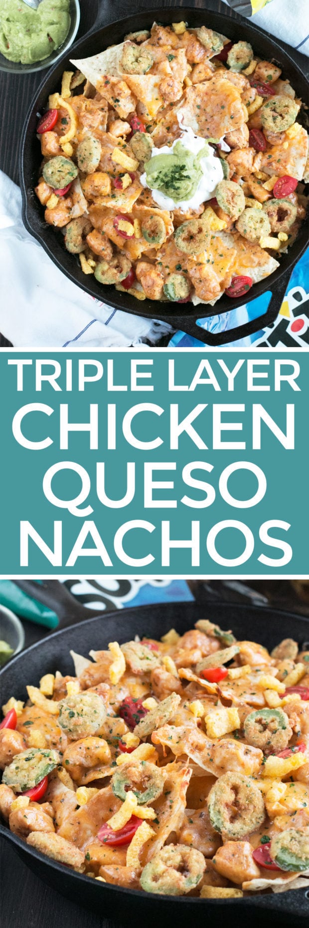 Triple Layer Chipotle Chicken Queso Nachos with Fried Jalapeños | Cake ...