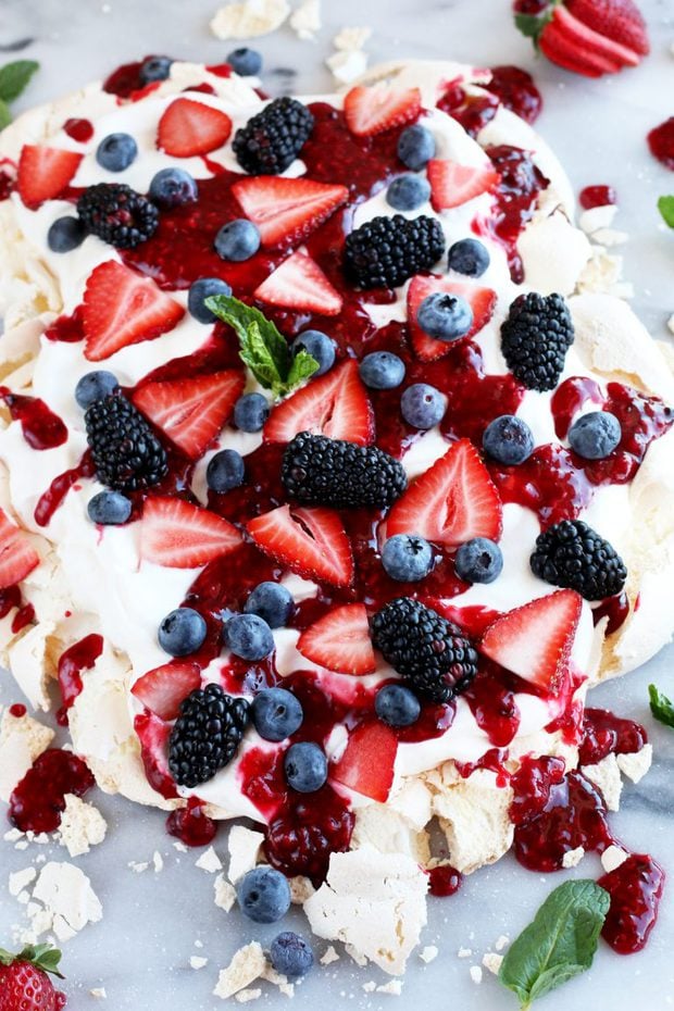 Smashed Mixed Berry Pavlova Recipe | Cake 'n Knife