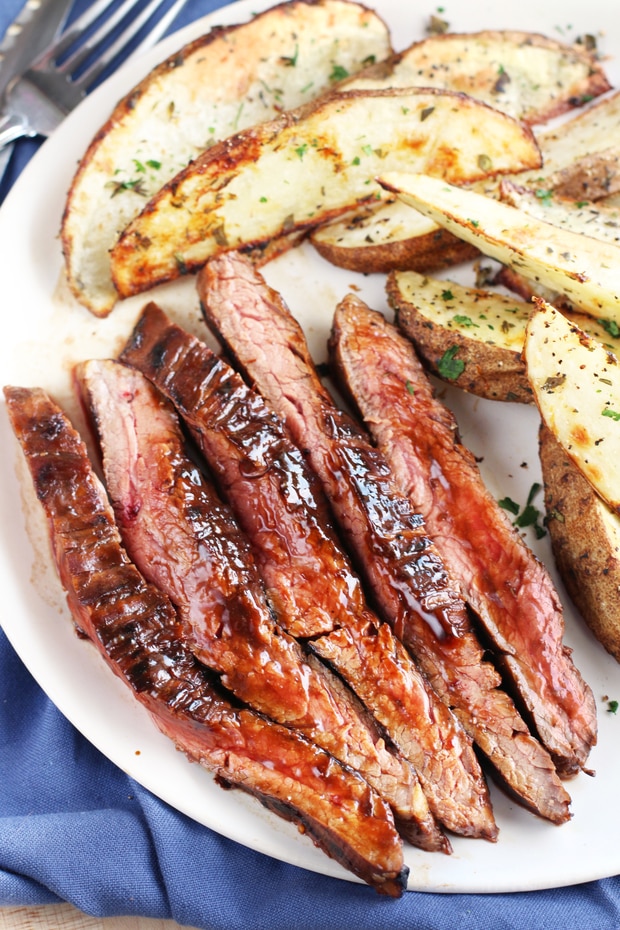 Balsamic Glazed Grilled Flank Steak With Herb Steak Fries Cake N Knife 1231