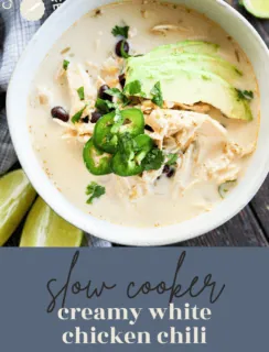 Slow cooker creamy white chicken chili Pinterest image