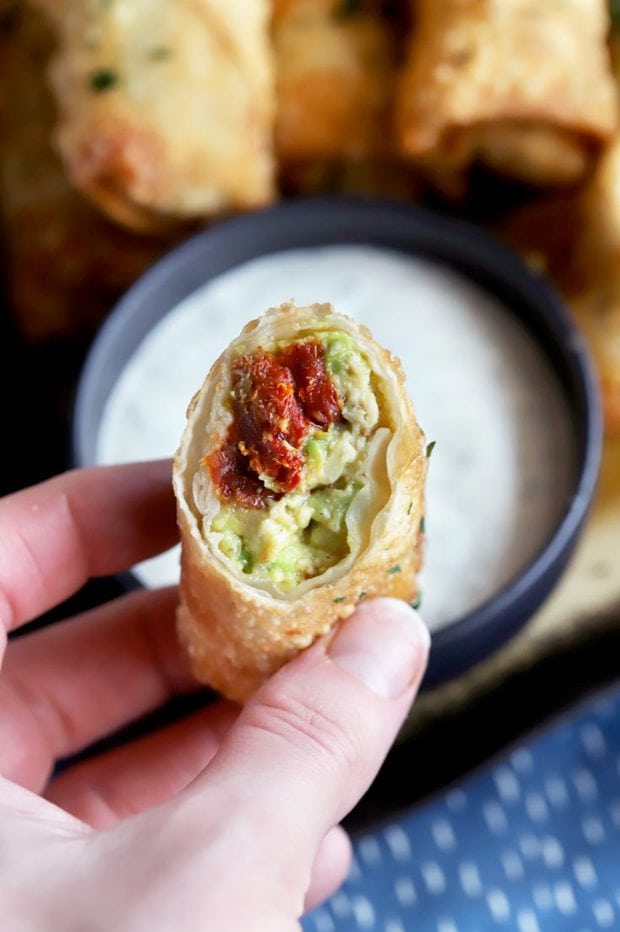 Avocado Sun-Dried Tomato Chicken Egg Rolls | Cake 'n Knife