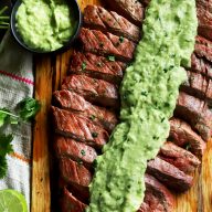 Chipotle lime flank steak on a cutting board