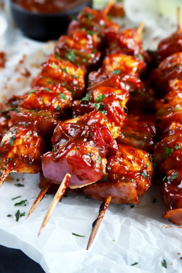 Grilled Chipotle BBQ Chicken Skewers | Cake 'n Knife