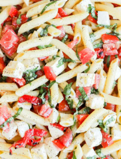 close up shot of summer lemon pasta salad