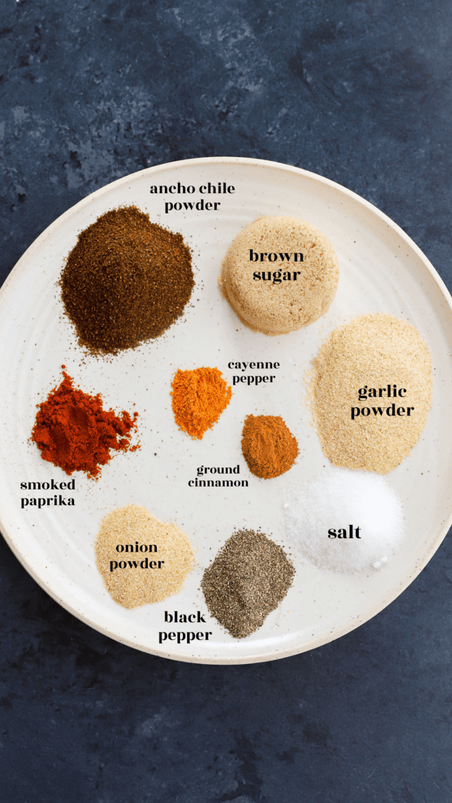 spices on a plate for a spice mix for pork spareribs