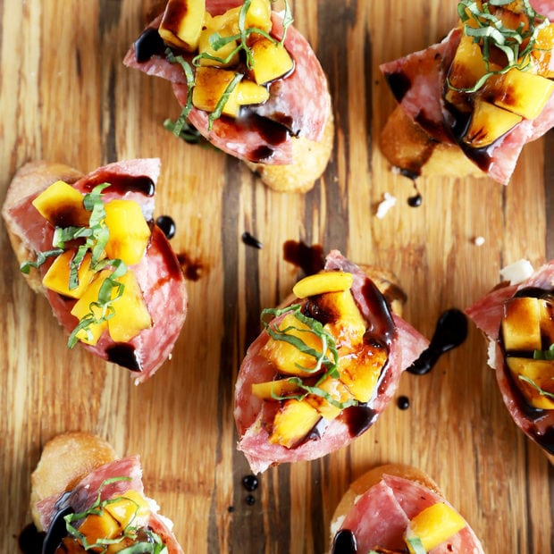 Salame Peach Ricotta Crostini Recipe | Cake 'n Knife