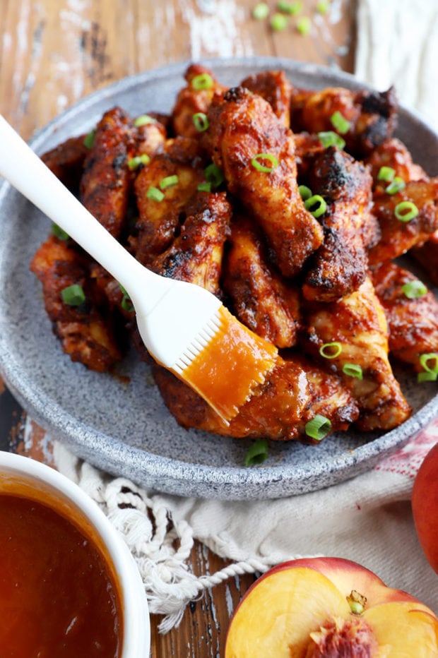 Bourbon Peach Grilled BBQ Wings | Cake 'n Knife