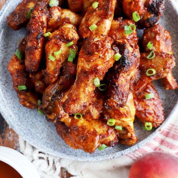 Bourbon Peach Grilled BBQ Wings | Cake 'n Knife