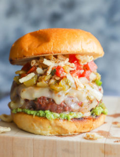 Photo of salsa burger on cutting board