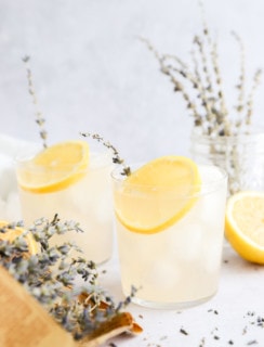 lavender lemonade cocktail in glasses image