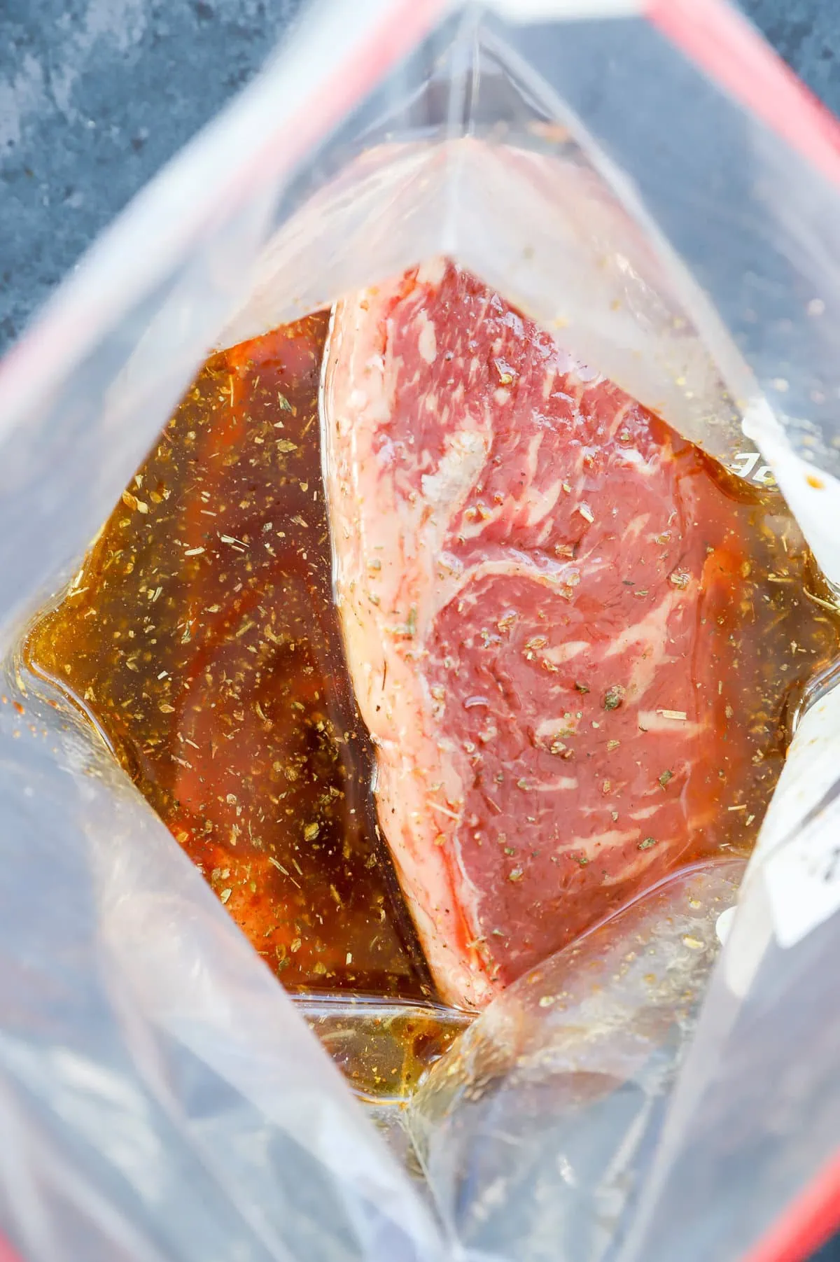 steaks in 3-ingredient steak marinade in a resealable bag