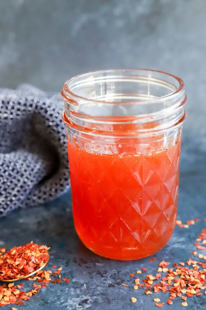 hot honey in a glass jar