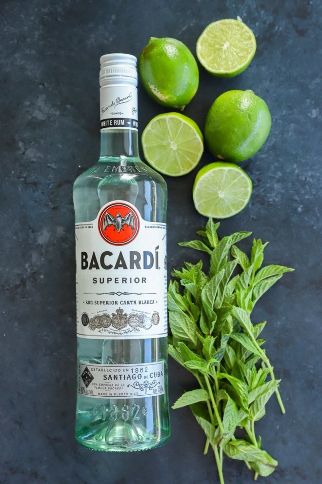 Ingredients for a bacardi mojito