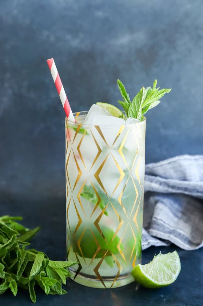 Highball cocktail with white rum, mint, and lime