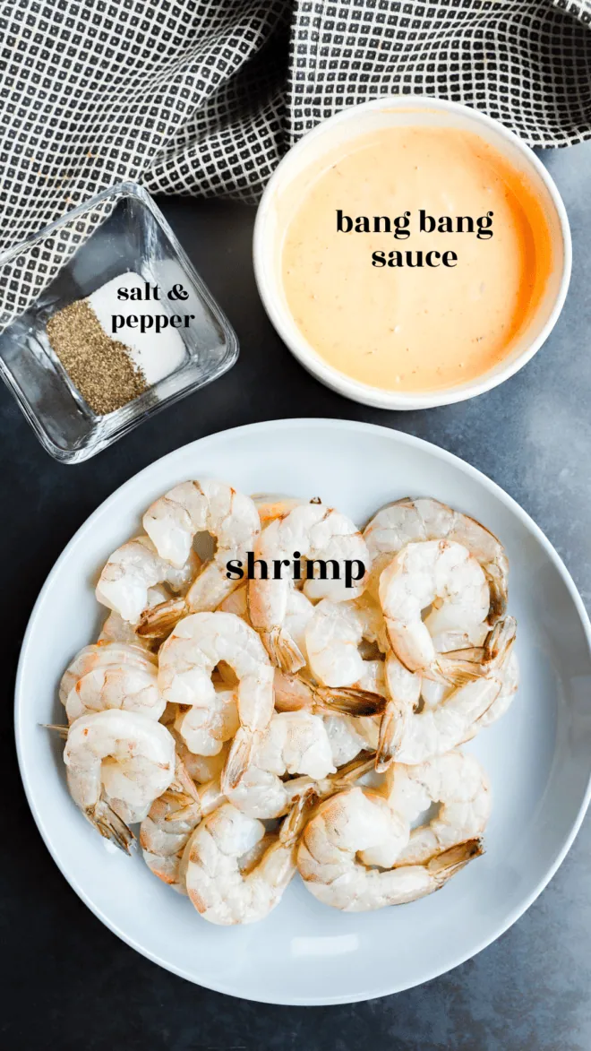 Ingredients for bang bang shrimp in bowls