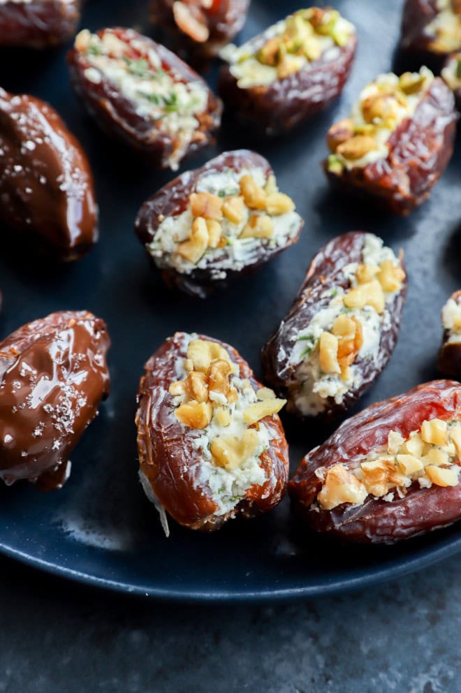 Stuffed dates on a plate savory and sweet