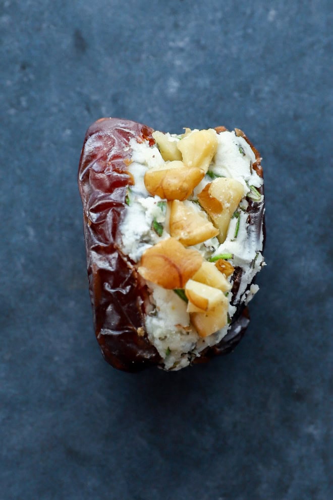 goat cheese and rosemary stuffed date