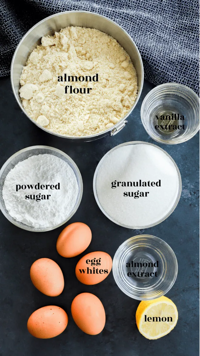 amaretti biscuits ingredients image in bowls with text labels