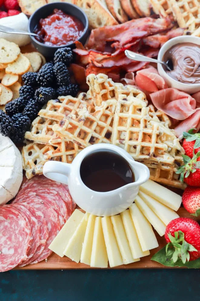 Breakfast charcuterie board presentation with fresh fruit