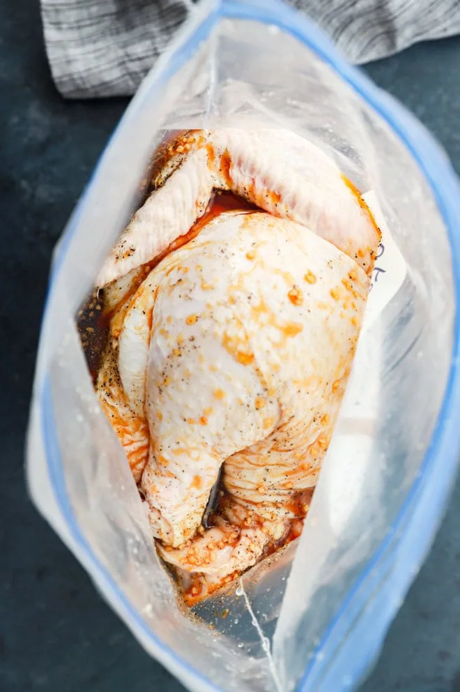 whole chicken in a bag with honey soy marinade