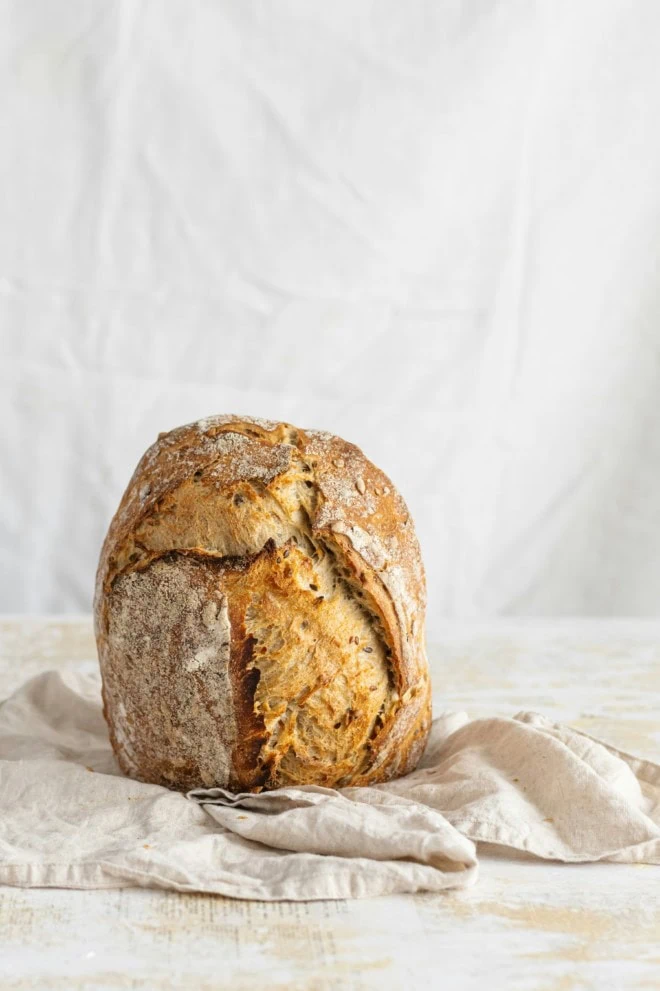 italian bread loaf on linen