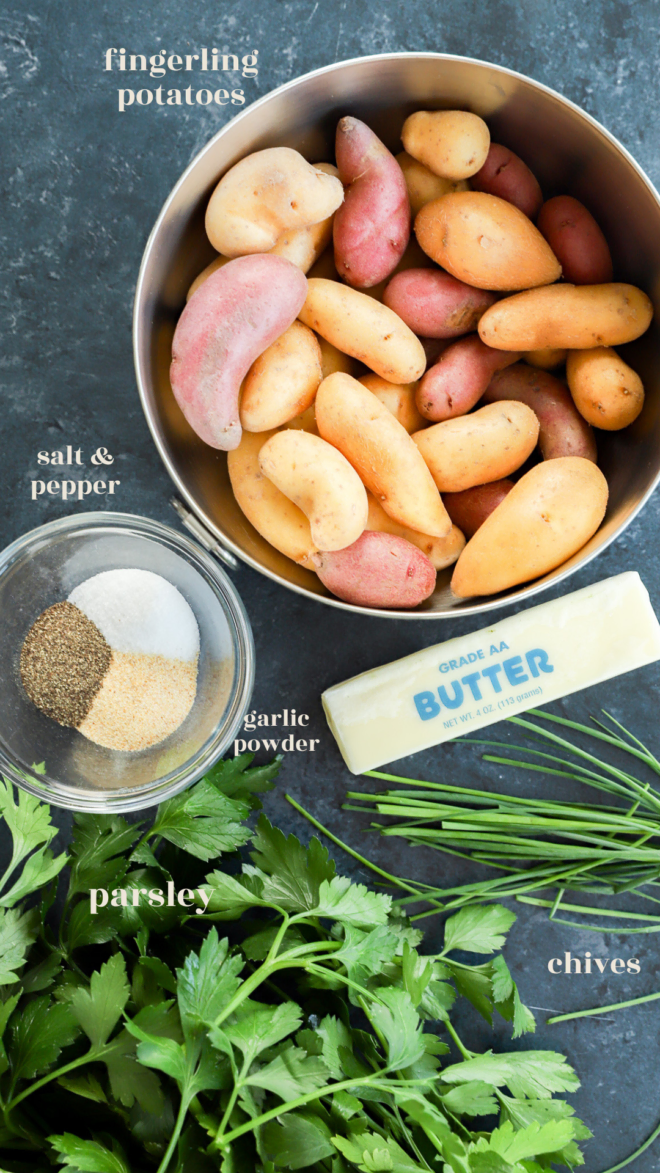 smashed fingerling potatoes ingredients image with text labels