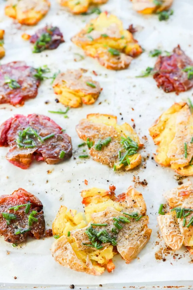 drizzled potatoes with garlic herb butter with chives