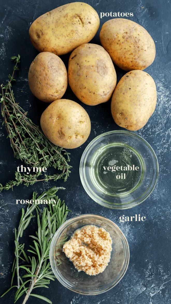 parmentier potatoes ingredients in bowls with text labels