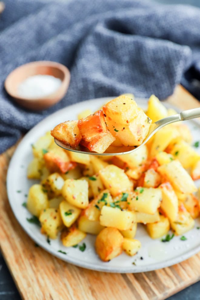 spoonful of parmentier potatoes on platter