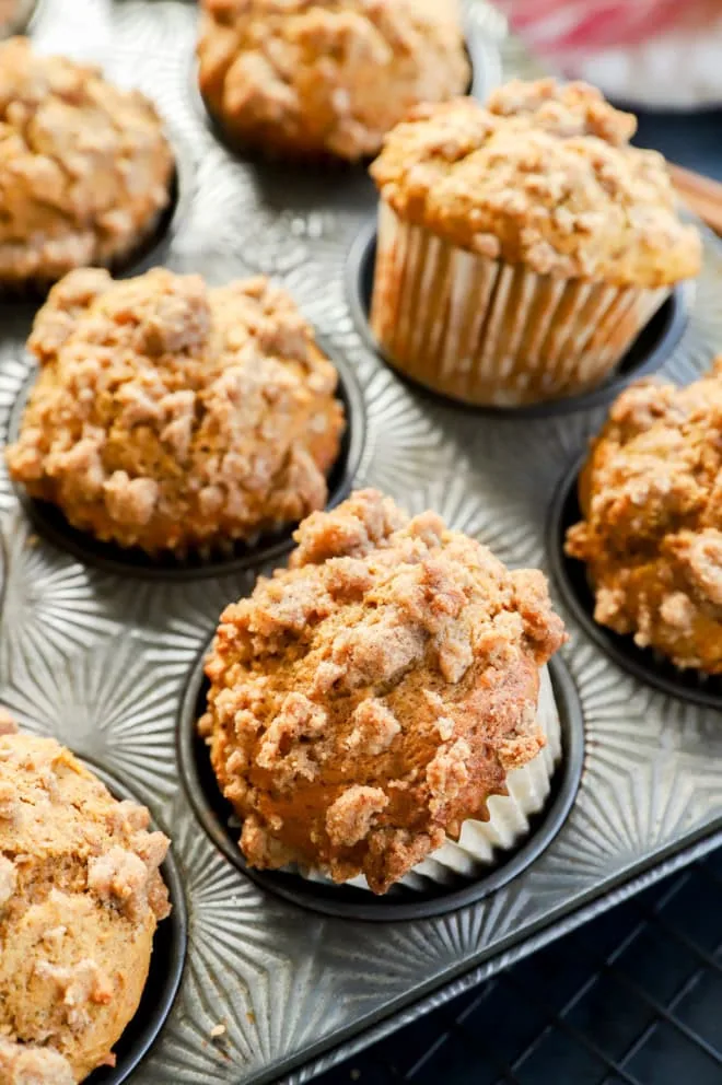 easy fall breakfast baked goodies in pan with red and white linen