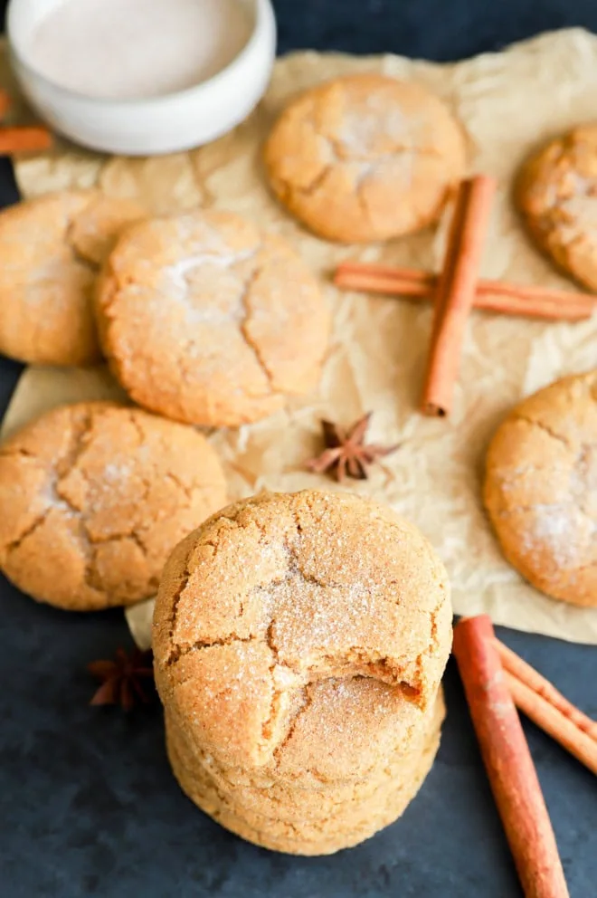 stack of fall cookies with cinnamon sugar and cinnamon sticks