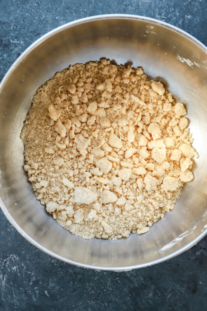 crumble topping in bowl on counter