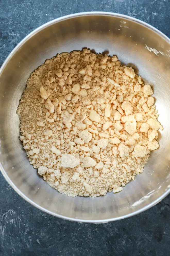 crumble topping in bowl on counter