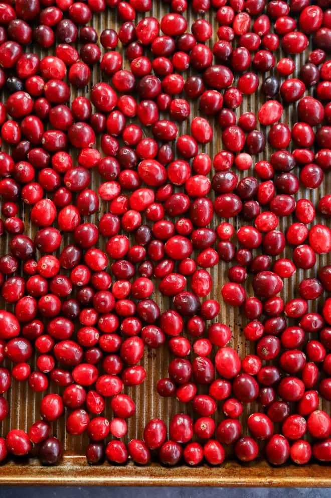 fresh cranberries on sheet pan