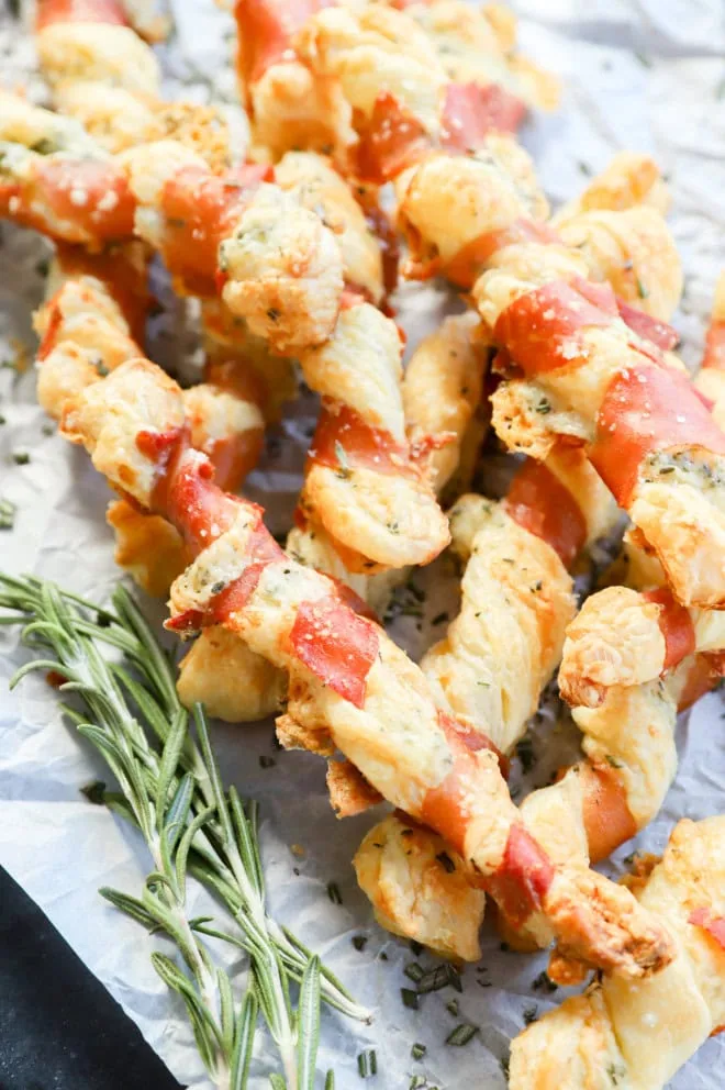 easy Italian appetizer make with puff pastry and cured meat