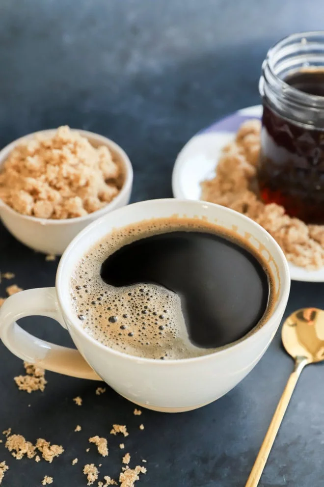 mug of black coffee with brown sugar simple syrup