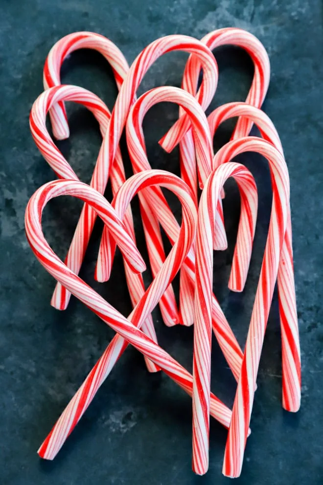 peppermint candy canes in a pile