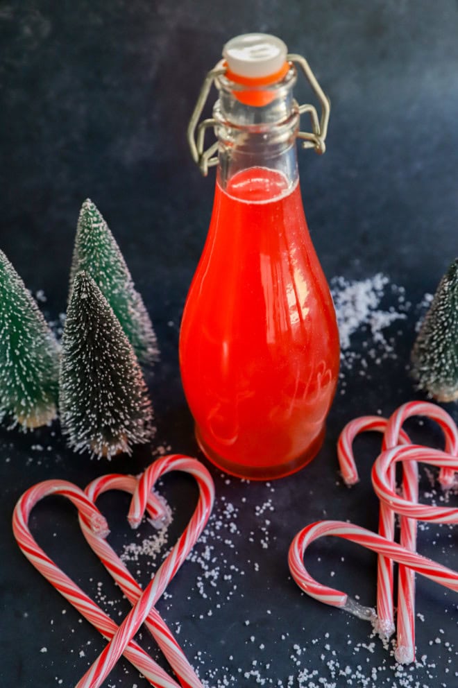 jar homemade gift with candy cane liquor and candy canes